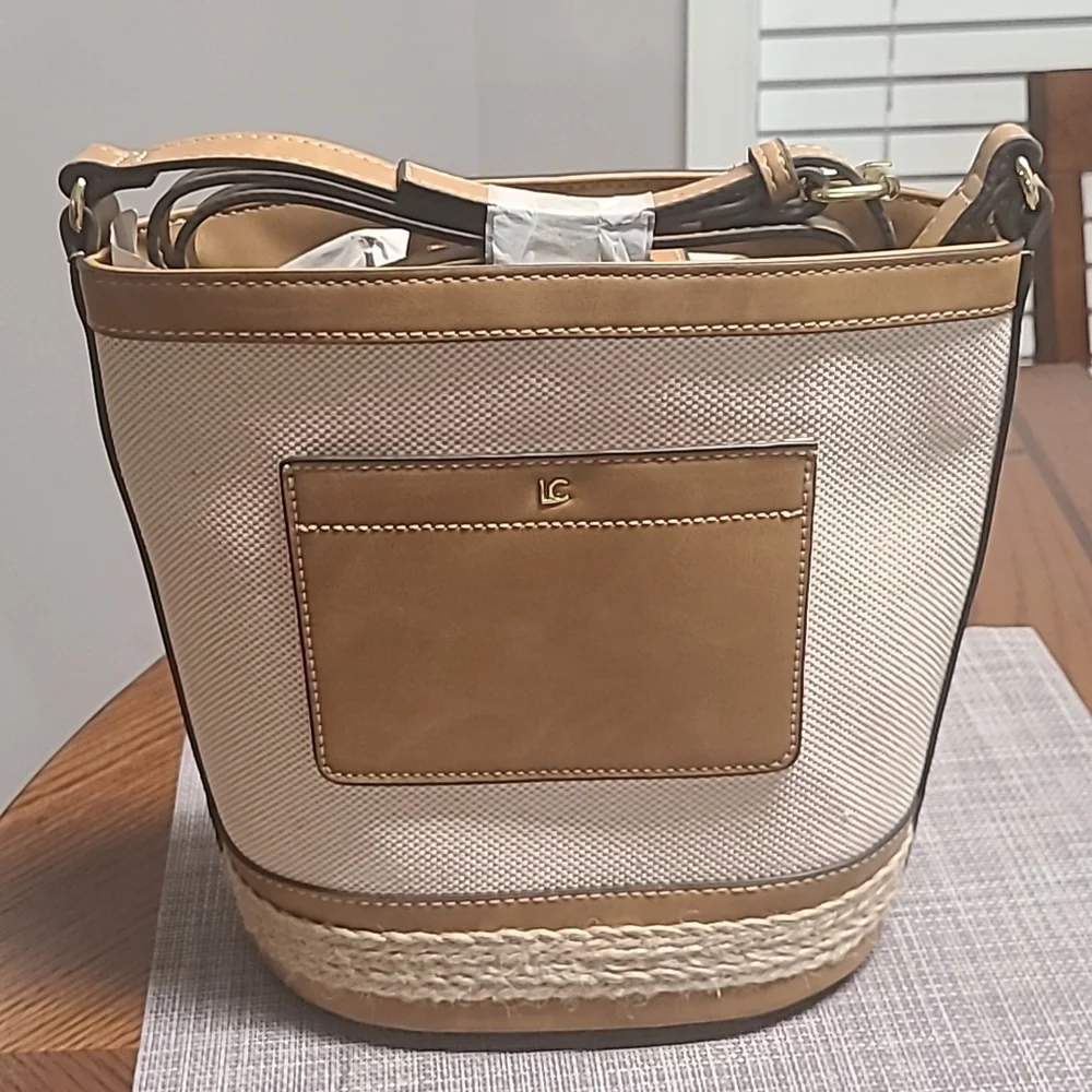 LIZ CLAIBORNE BRAND WOMEN'S STRAW AND LEATHER PURSE HANDBAG